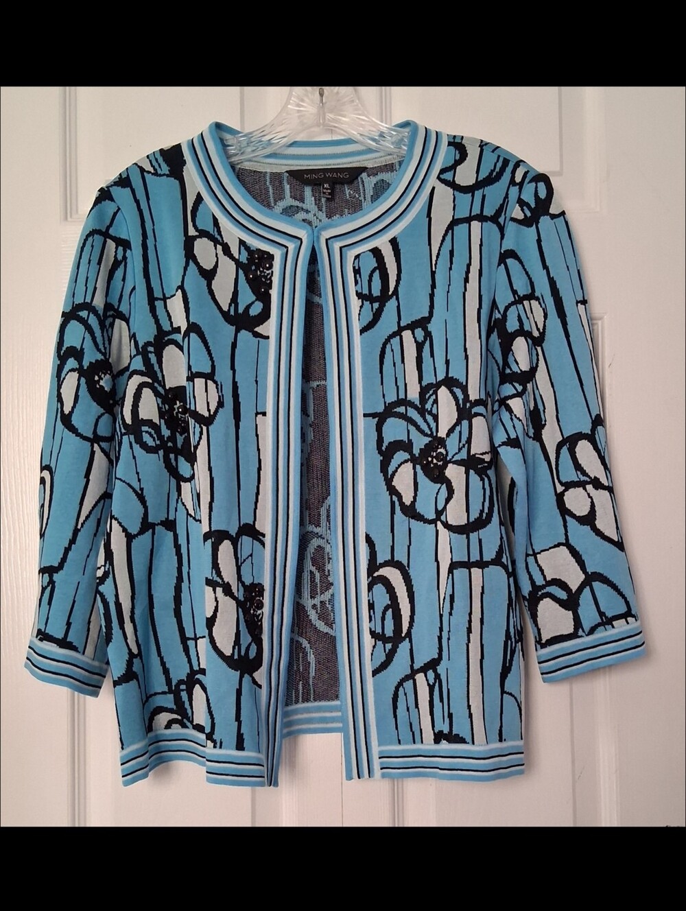 Ming Wang Floral Knit Sweater Jacket